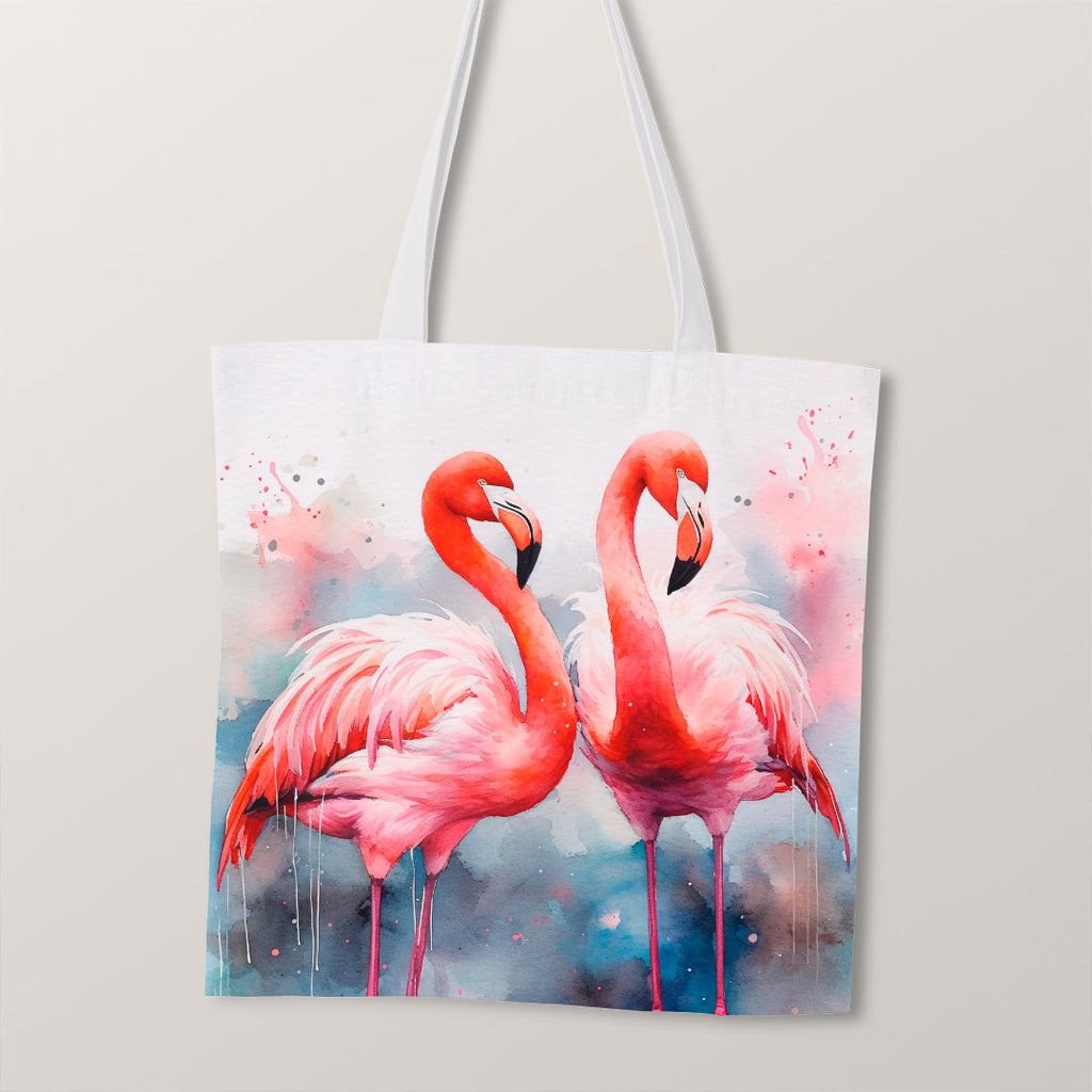 👉 PRINT ON DEMAND 👈 TOTE Watercolour Flamingos Fabric Bag Panel
