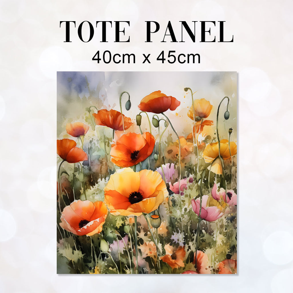 👉 PRINT ON DEMAND 👈 TOTE Watercolour Poppies Fabric Bag Panel