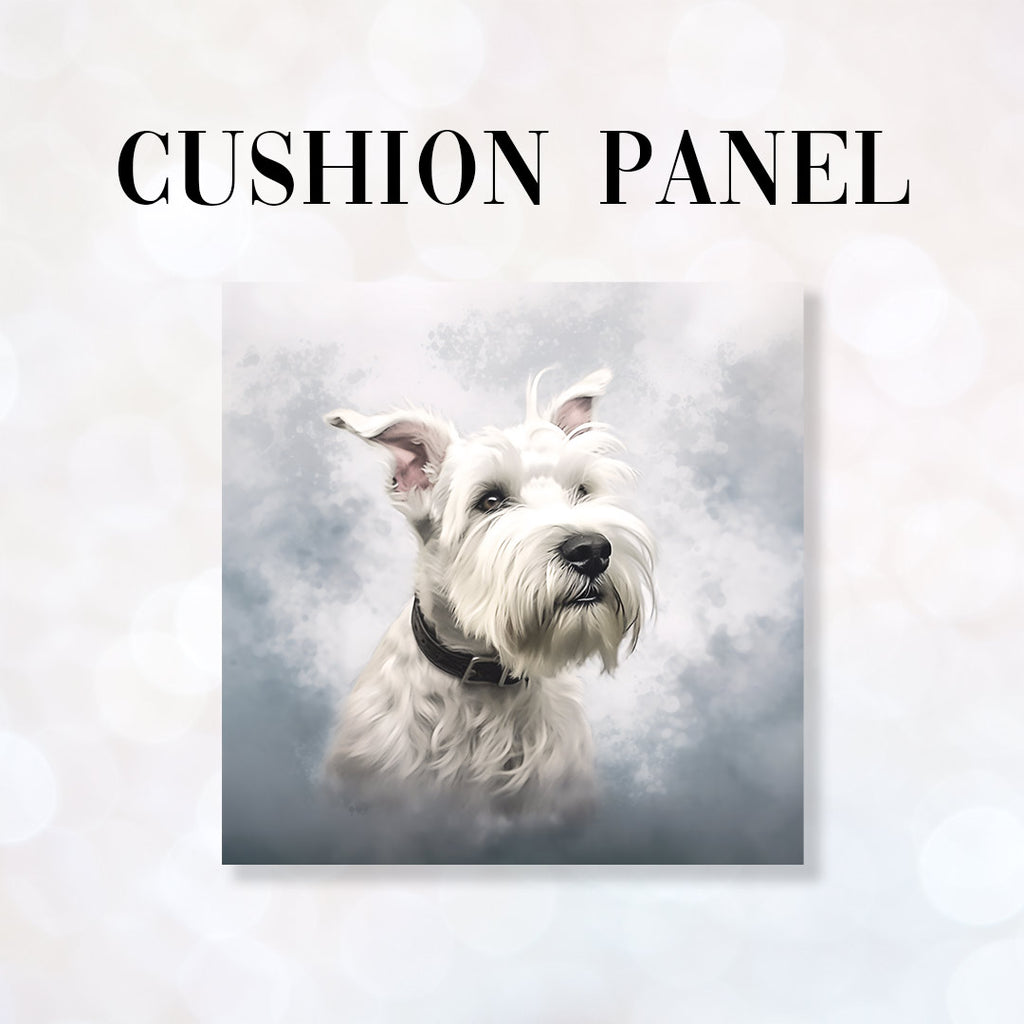 👉 PRINT ON DEMAND 👈 CUSHION Fabric Panel White Schnauzer