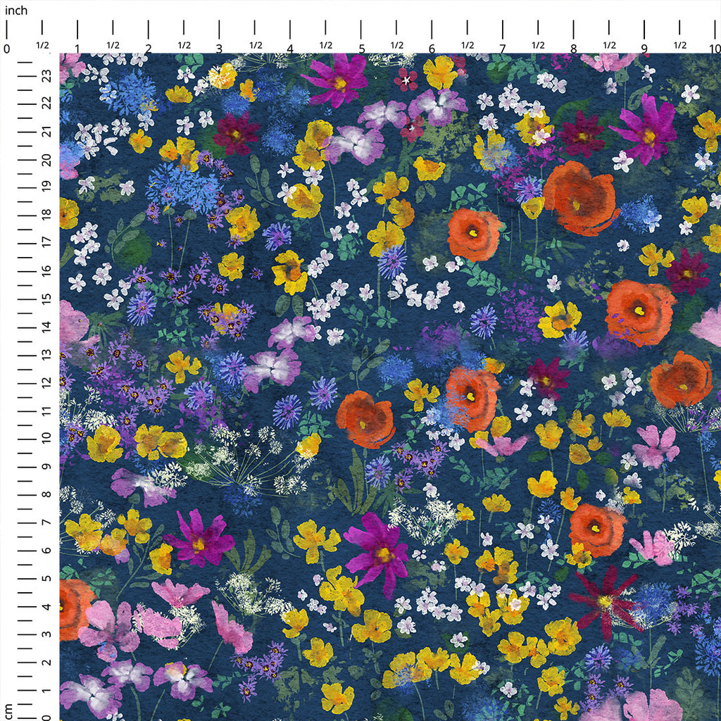 👉 PRINT ON DEMAND 👈 Wildflower Navy Various Fabric Bases