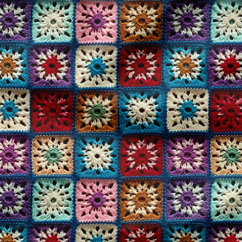 👉 PRINT ON DEMAND 👈 Winter Crochet Granny Squares Various Fabric Bases