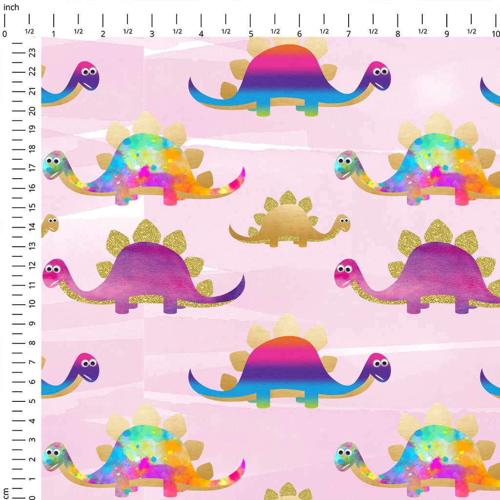 👉 PRINT ON DEMAND 👈 Colourful Dinosaurs Pink Various Fabric Bases