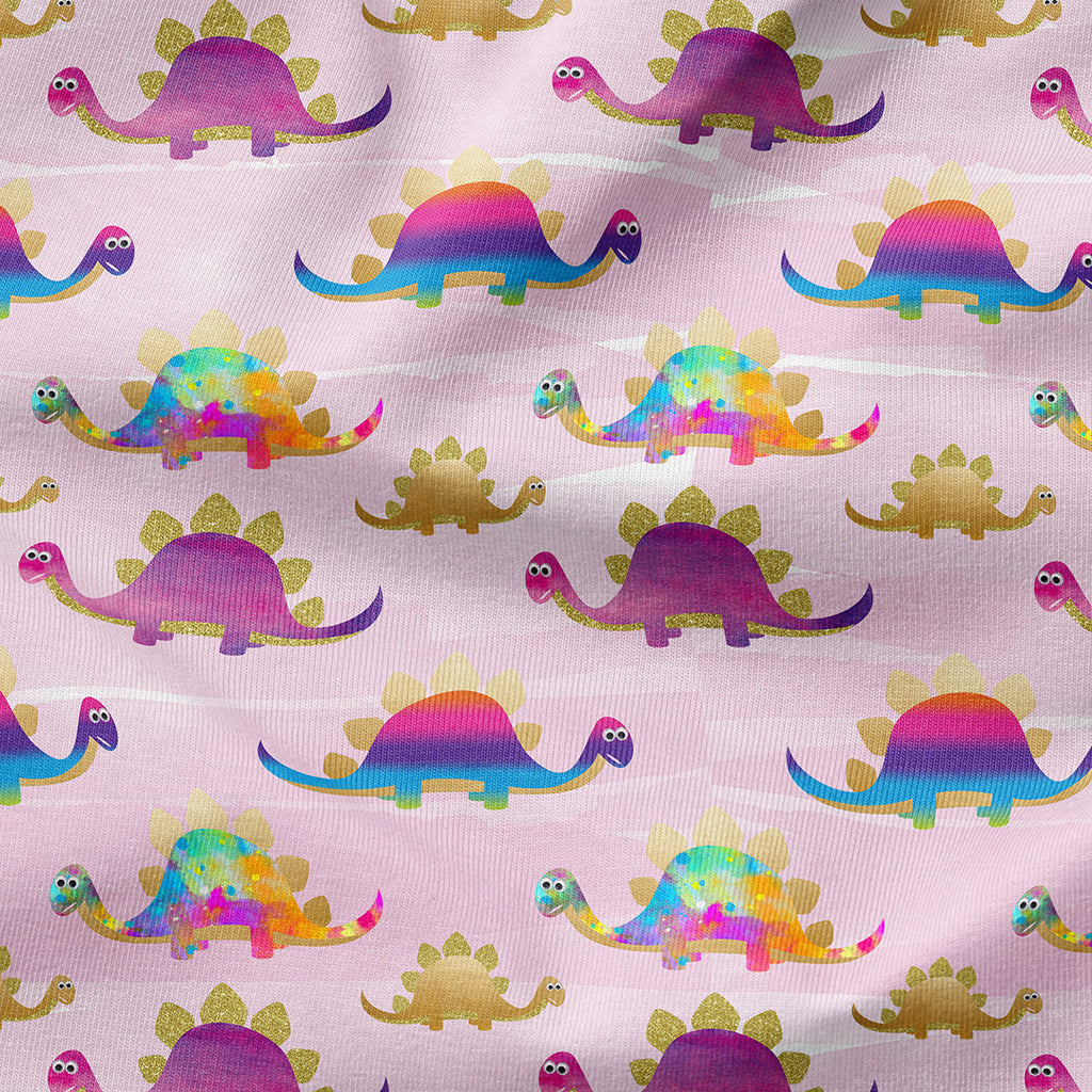 👉 PRINT ON DEMAND 👈 Colourful Dinosaurs Pink Various Fabric Bases