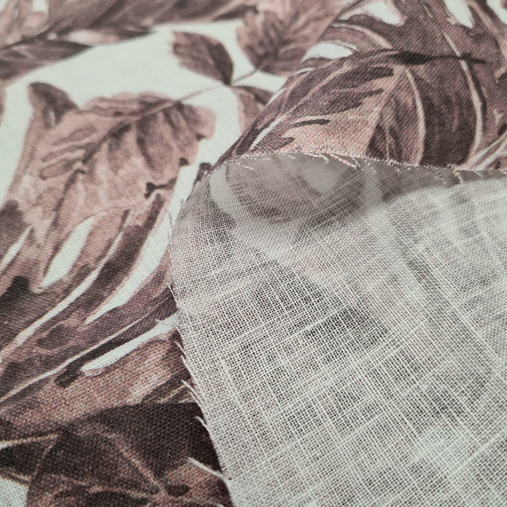 Brown Palm Leaves Dress Linen, priced by half metre
