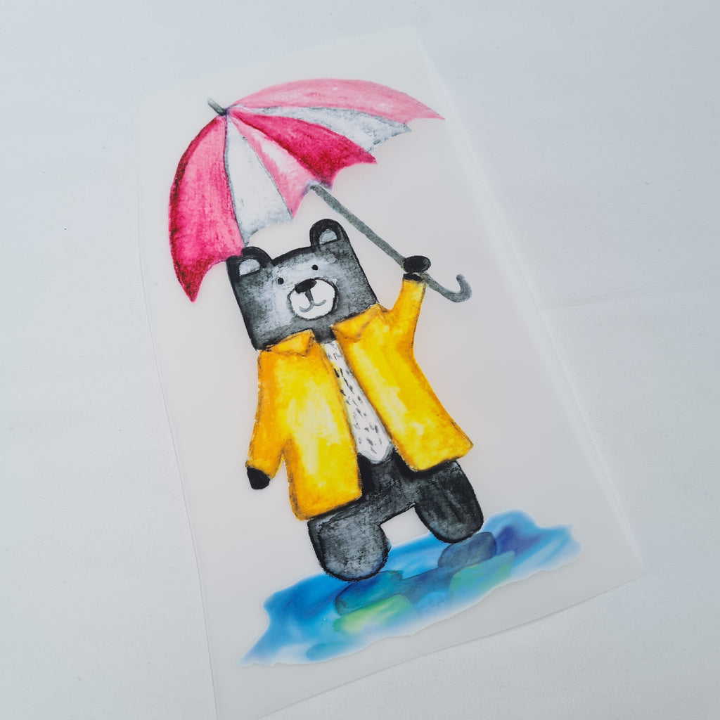 Teddy with Pink Umbrella Iron on fabric heat transfer DTF-44