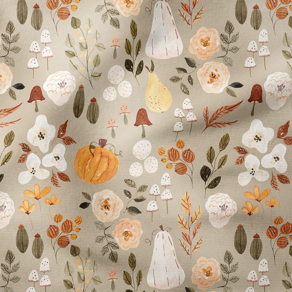 👉 PRINT ON DEMAND 👈 Autumn Floral Pumpkins Various Fabric Bases