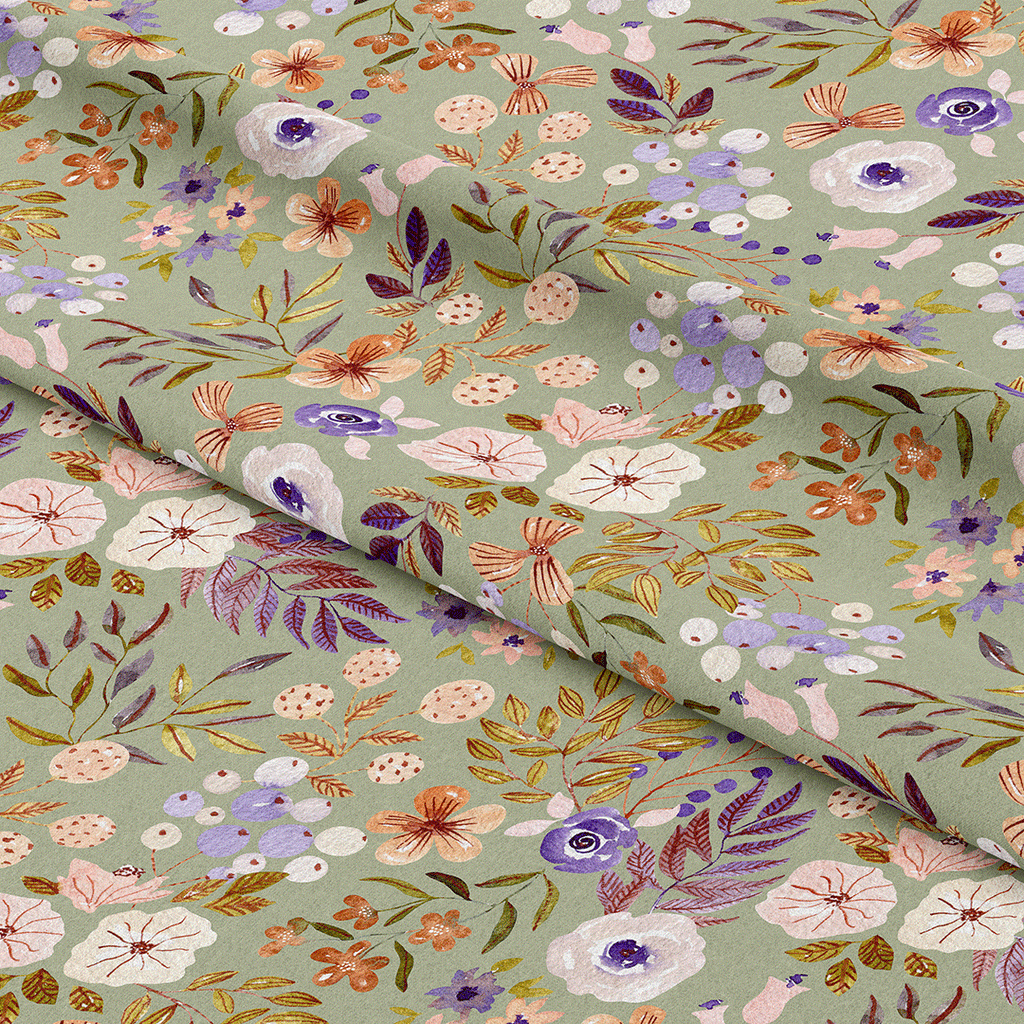 👉 PRINT ON DEMAND 👈 Autumn Floral Sage Various Fabric Bases