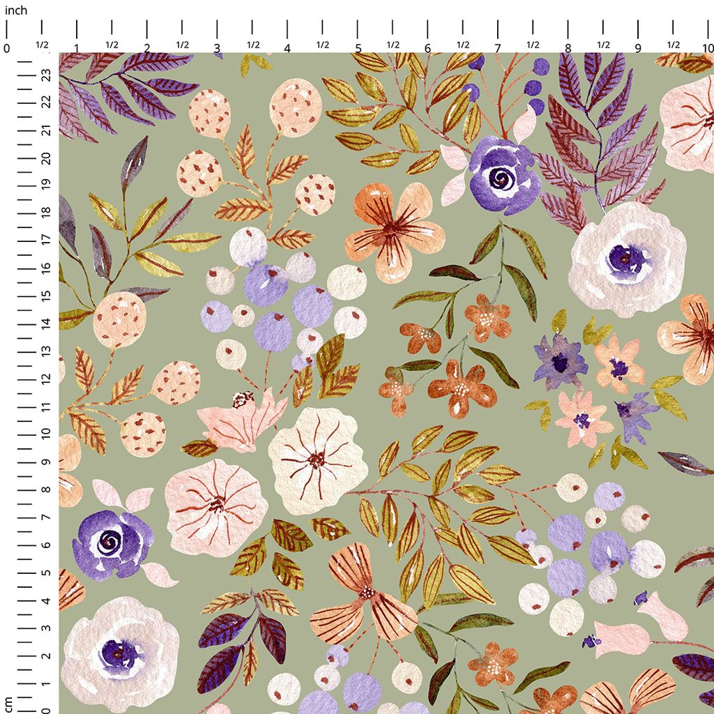 👉 PRINT ON DEMAND 👈 Autumn Floral Sage Various Fabric Bases