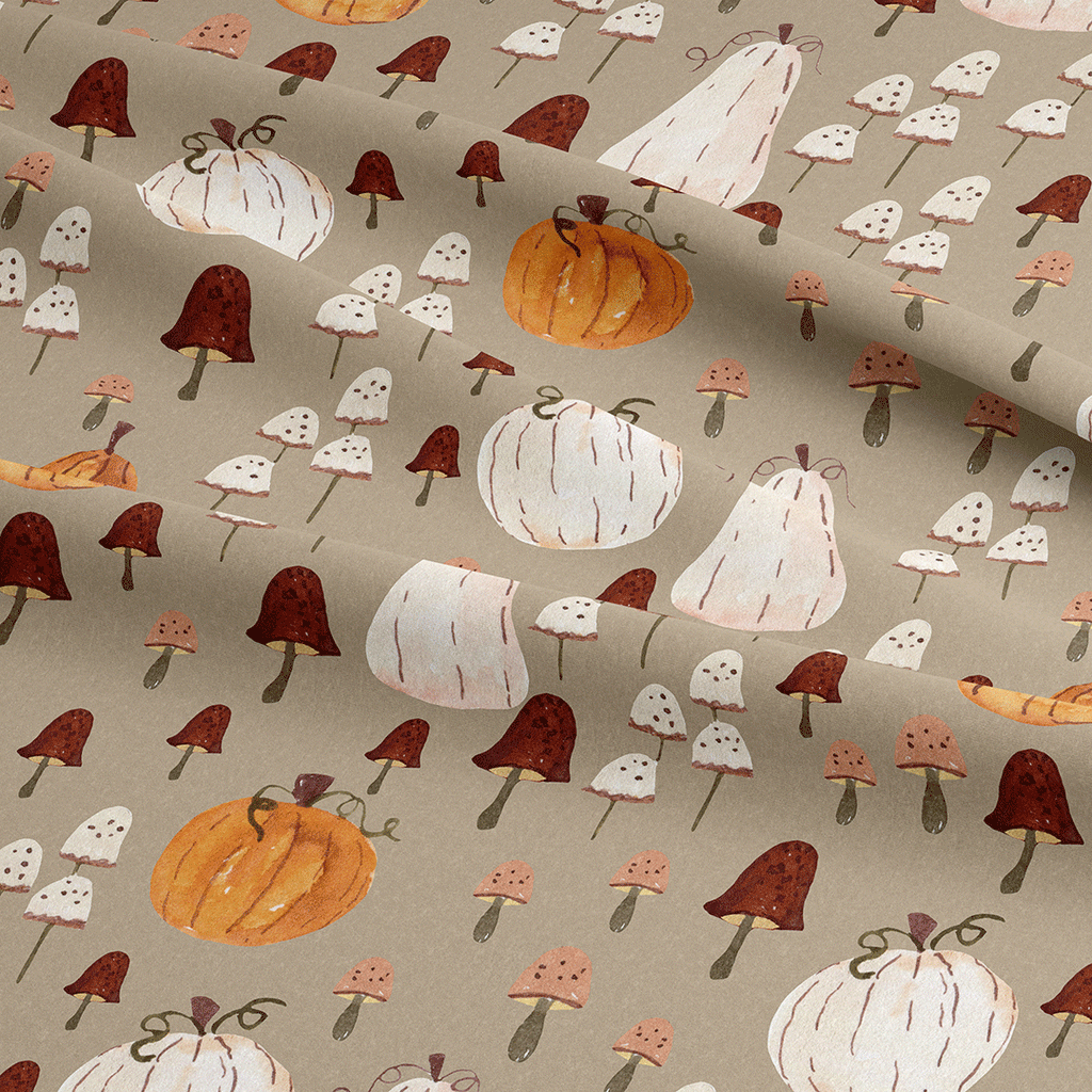 👉 PRINT ON DEMAND 👈 Autumn Mushroom Pumpkins Various Fabric Bases