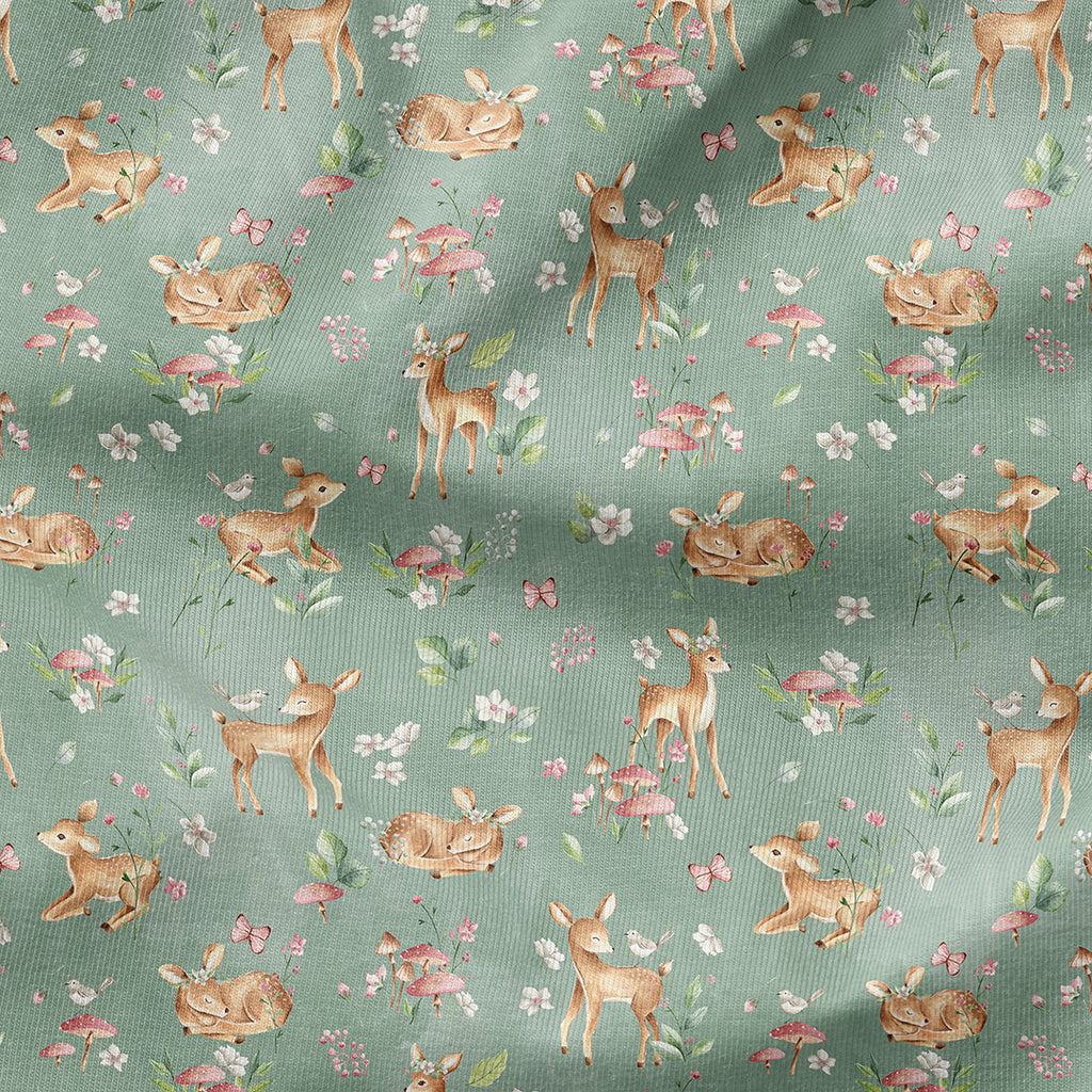 👉 PRINT ON DEMAND 👈 Woodland Baby Deer Sage Various Fabric Bases