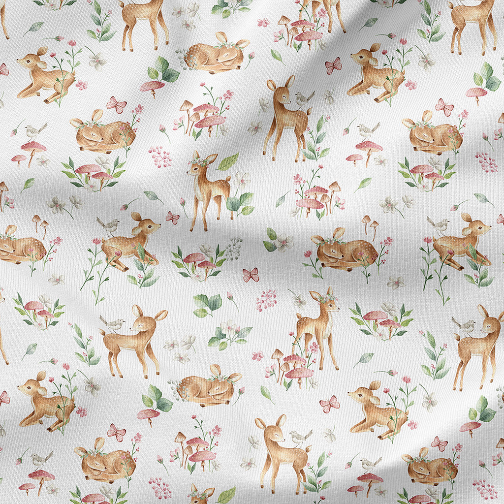 👉 PRINT ON DEMAND 👈 Woodland Baby Deer White Various Fabric Bases