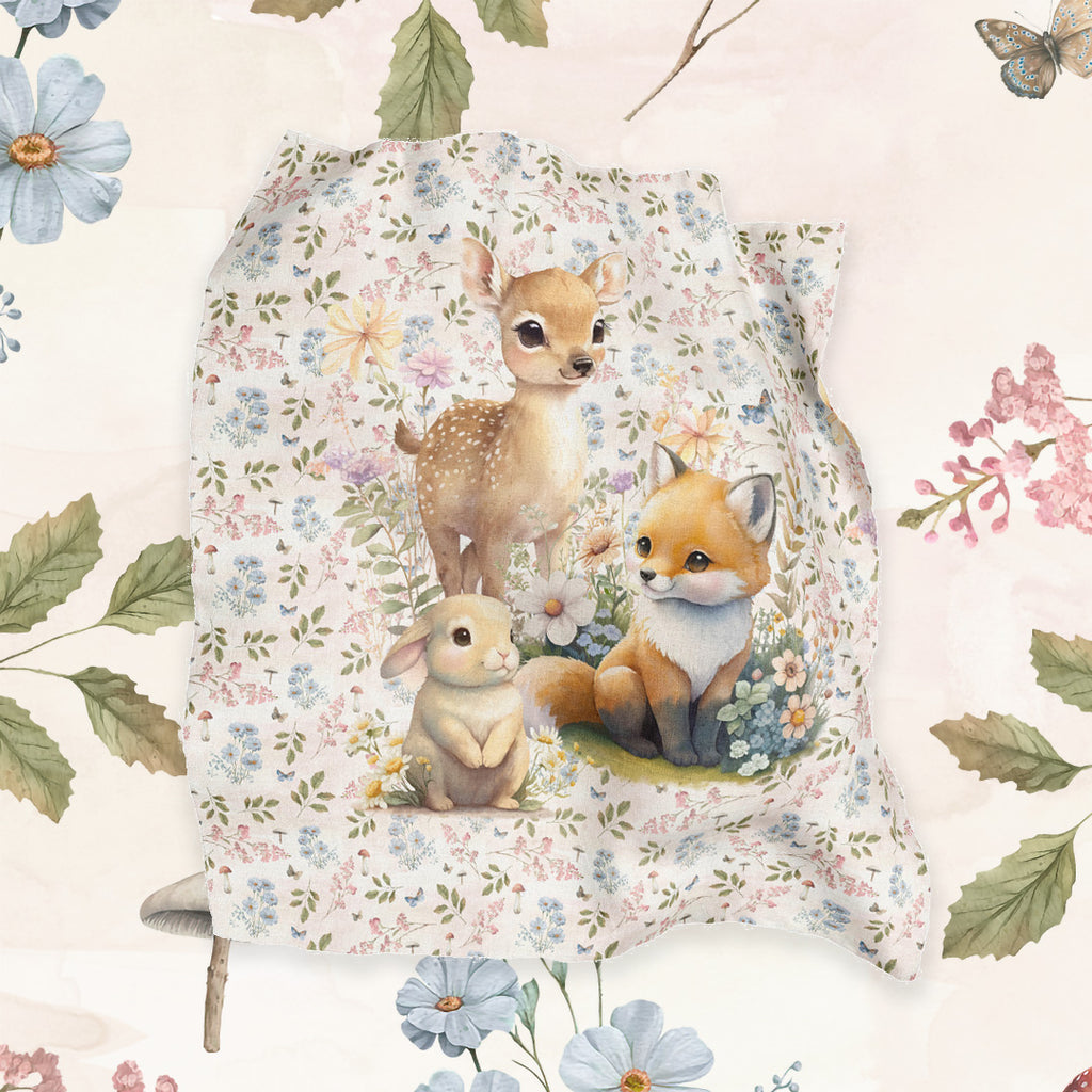 👉 PRINT ON DEMAND 👈 Woodland Animals White Blanket Panel Various Fabric Bases BCP
