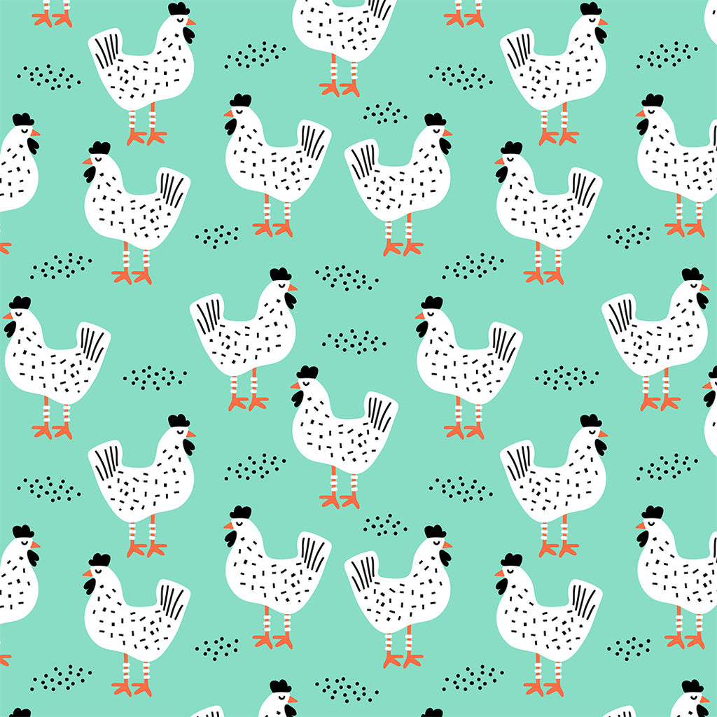 👉 PRINT ON DEMAND 👈 Chickens Mint Various Fabric Bases
