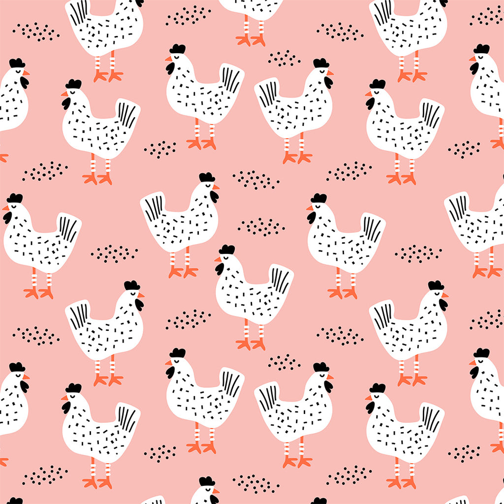 👉 PRINT ON DEMAND 👈 Chickens Pink Various Fabric Bases