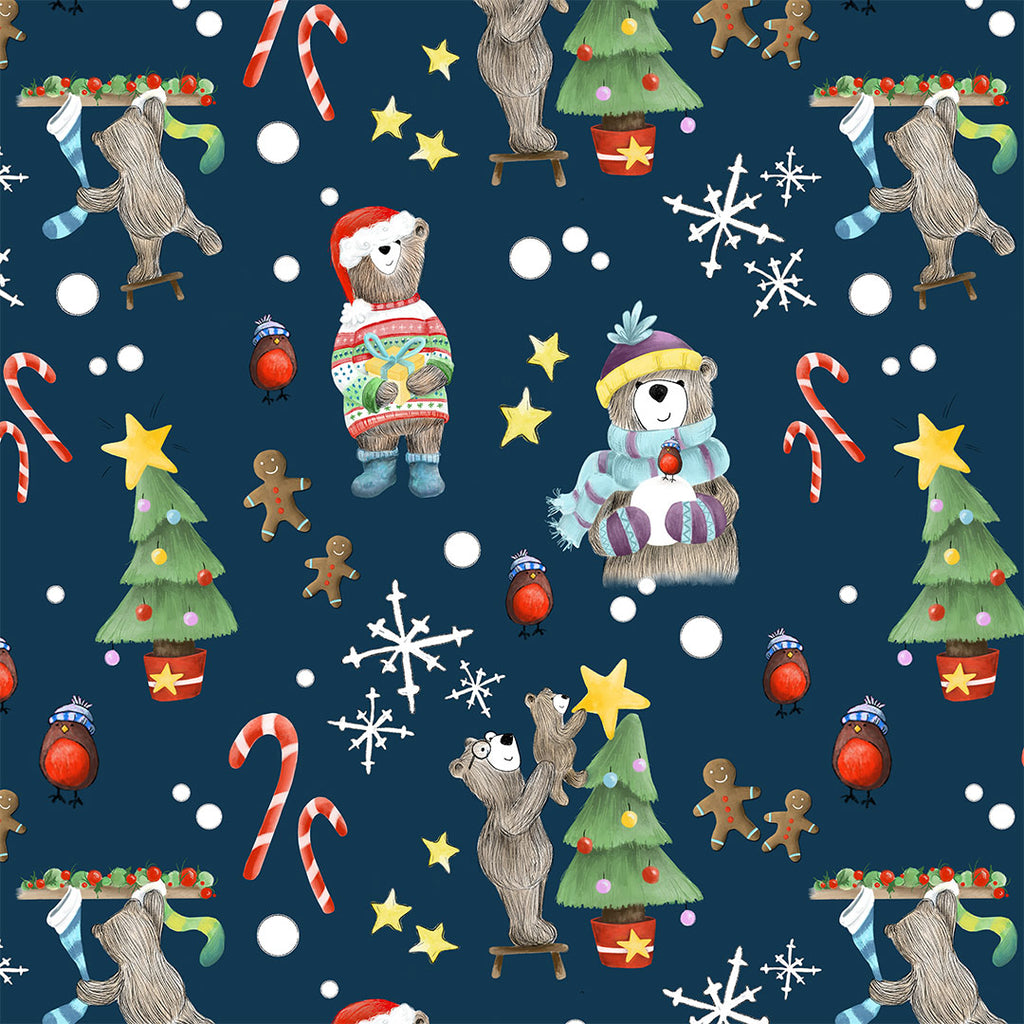 👉 PRINT ON DEMAND 👈 Christmas Bears Various Fabric Bases
