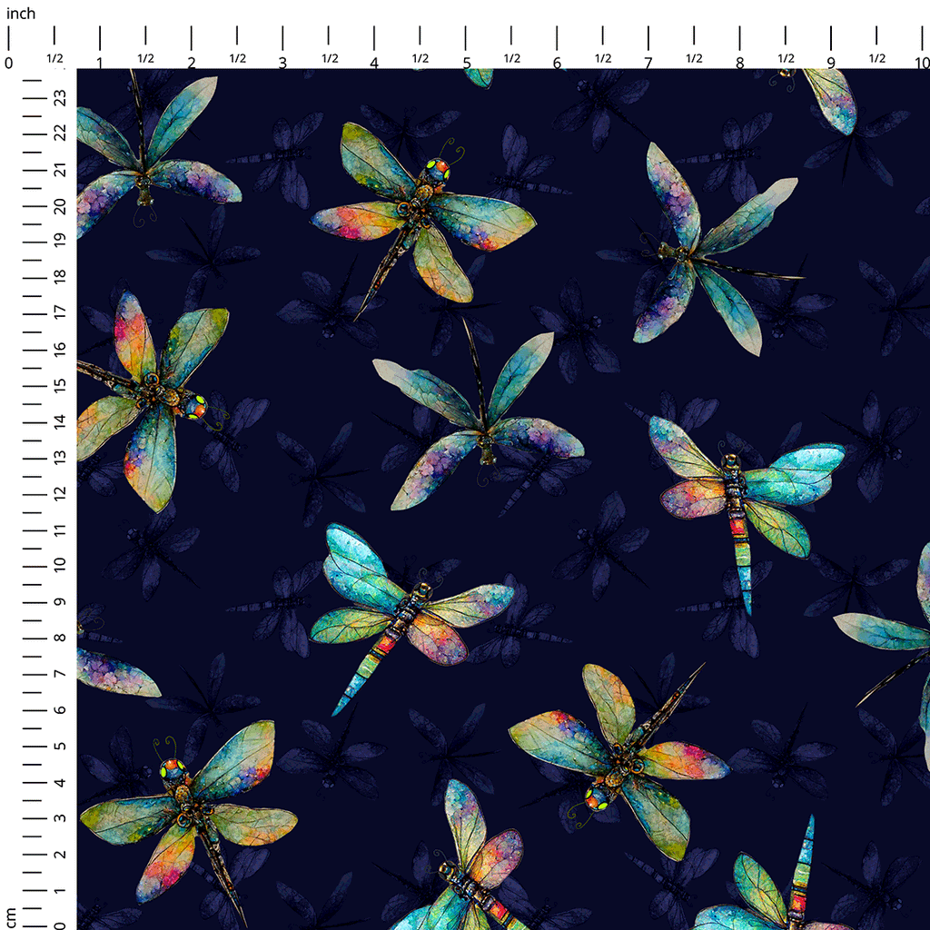 👉 PRINT ON DEMAND 👈 Colourful Dragonflies Navy Various Fabric Bases