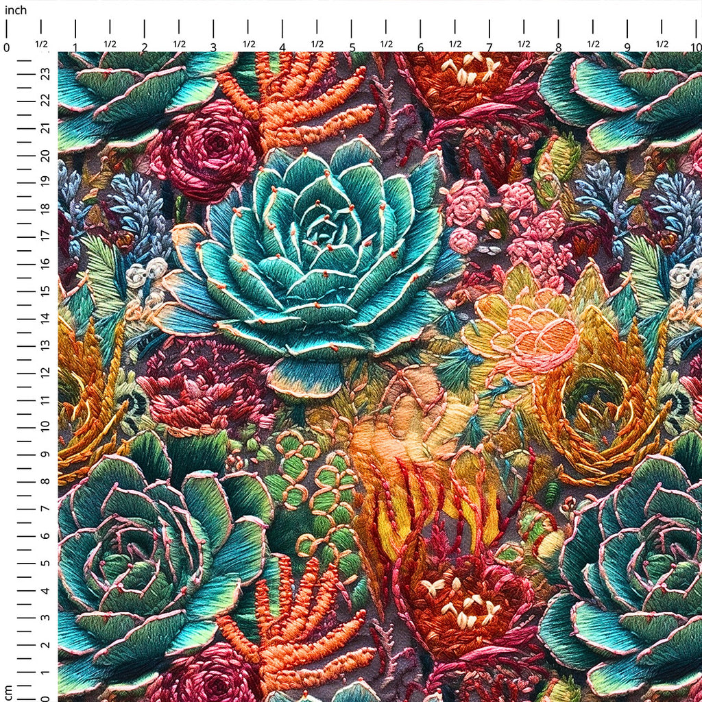 👉 PRINT ON DEMAND 👈 Colourful Succulents Embroidery Various Fabric Bases