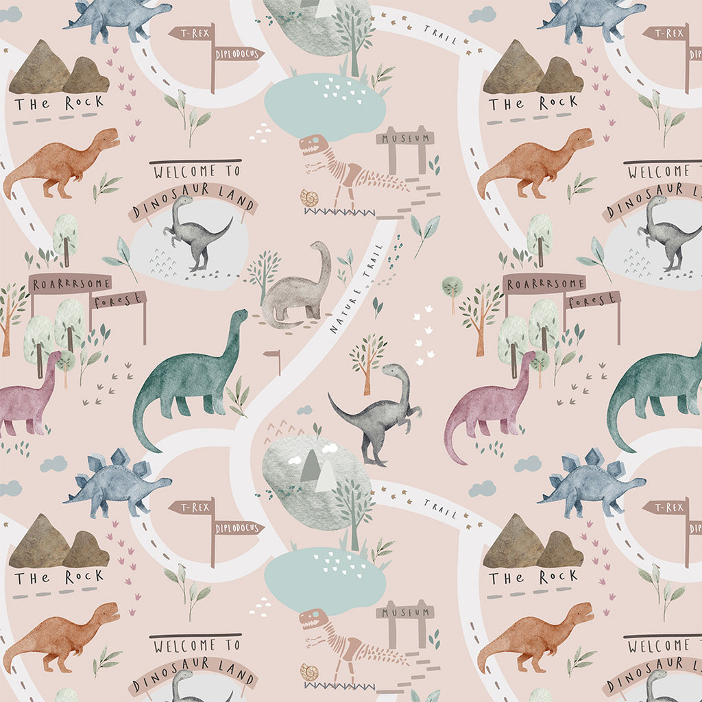 👉 PRINT ON DEMAND 👈 Dino Land Pink Various Fabric Bases