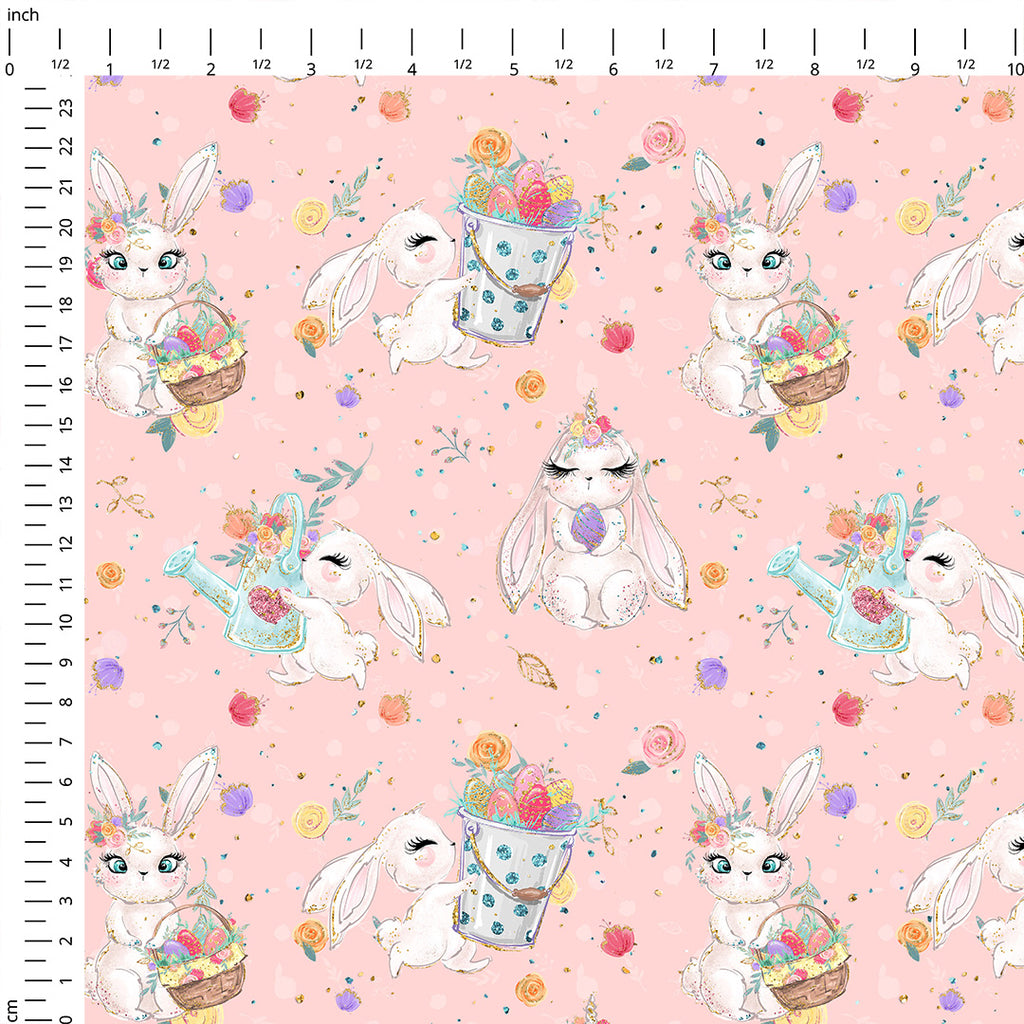 👉 PRINT ON DEMAND 👈 Easter Bunnies Pink Various Fabric Bases
