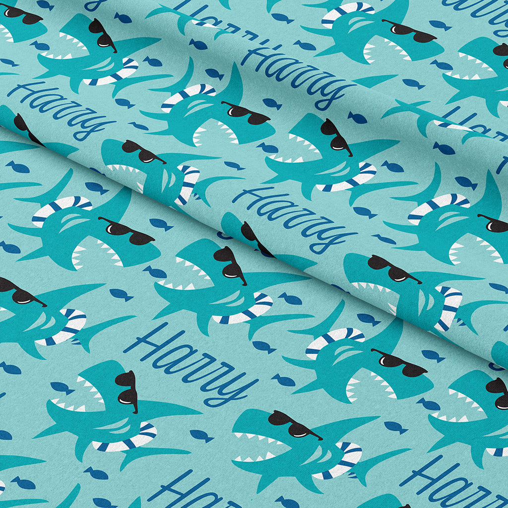 👉 PRINT ON DEMAND 👈 Personalised Sharks Various Fabric Bases