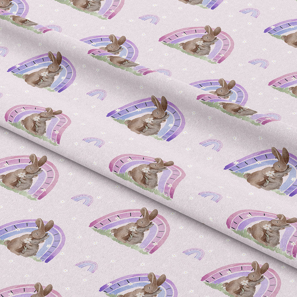 👉 PRINT ON DEMAND 👈 Rainbow Bunny Pink Various Fabric Bases