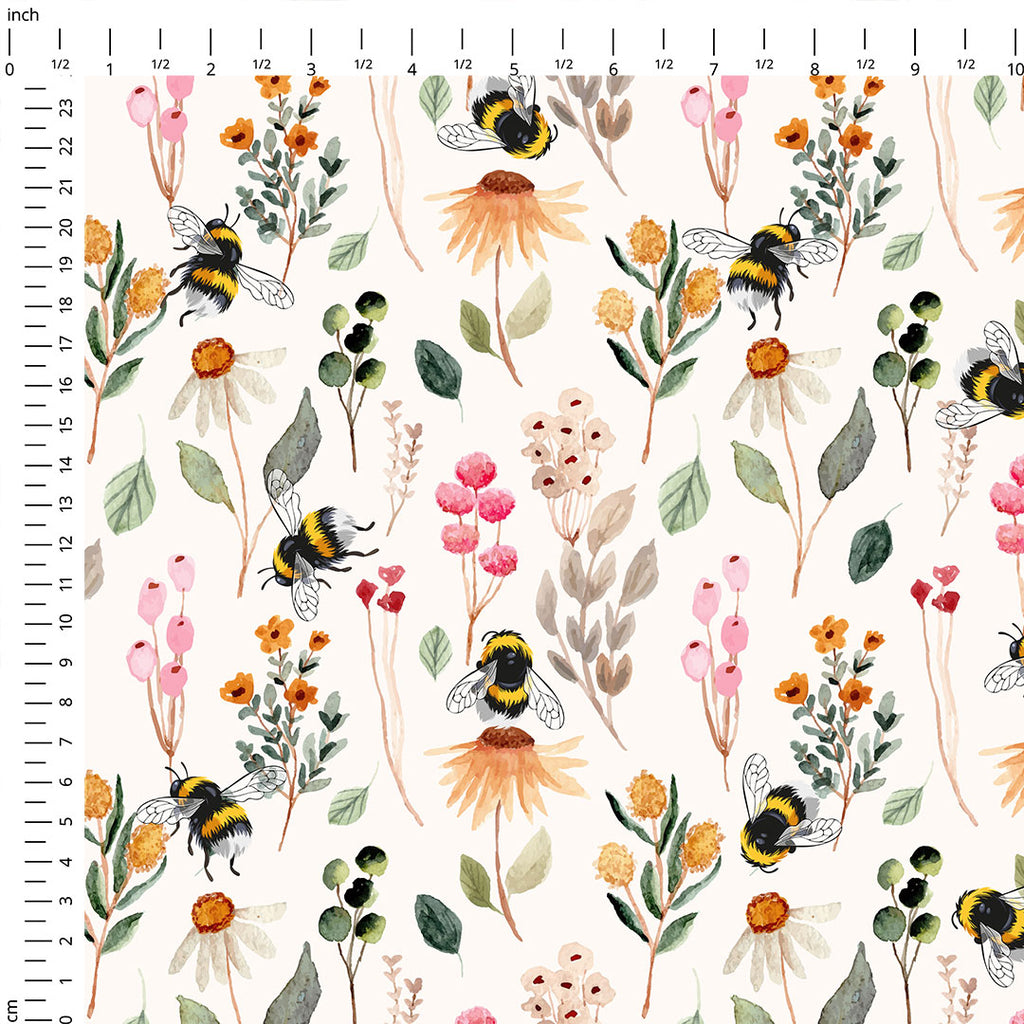 👉 PRINT ON DEMAND 👈 Floral Bees Various Fabric Bases