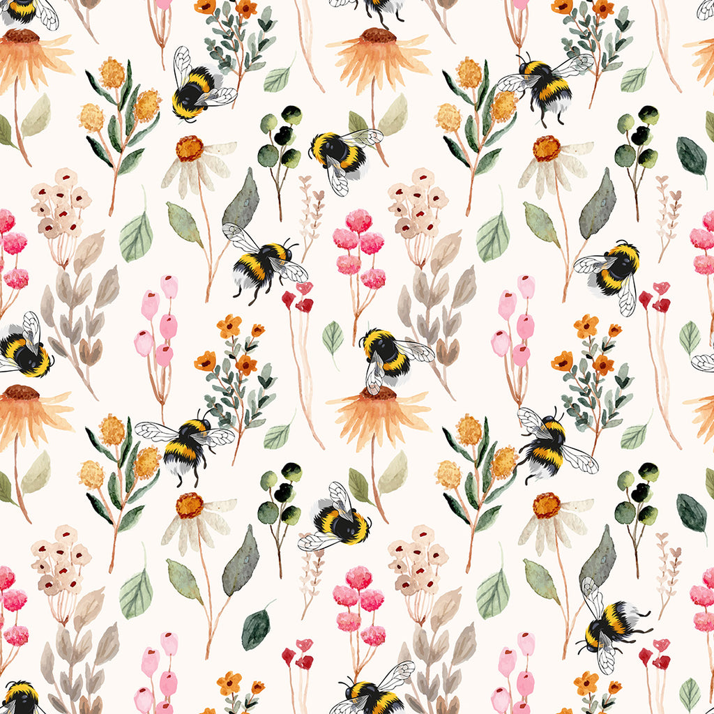 👉 PRINT ON DEMAND 👈 Floral Bees Various Fabric Bases
