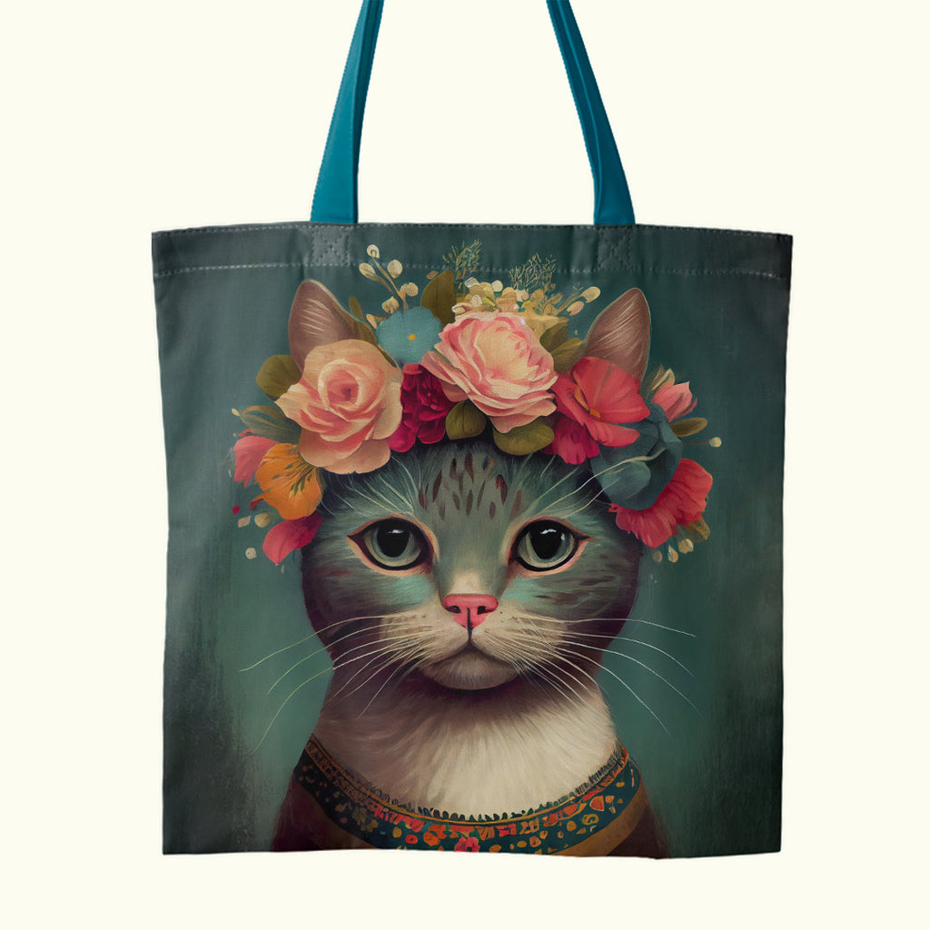 👉 PRINT ON DEMAND 👈 TOTE Floral Cat 1 Fabric Bag Panel