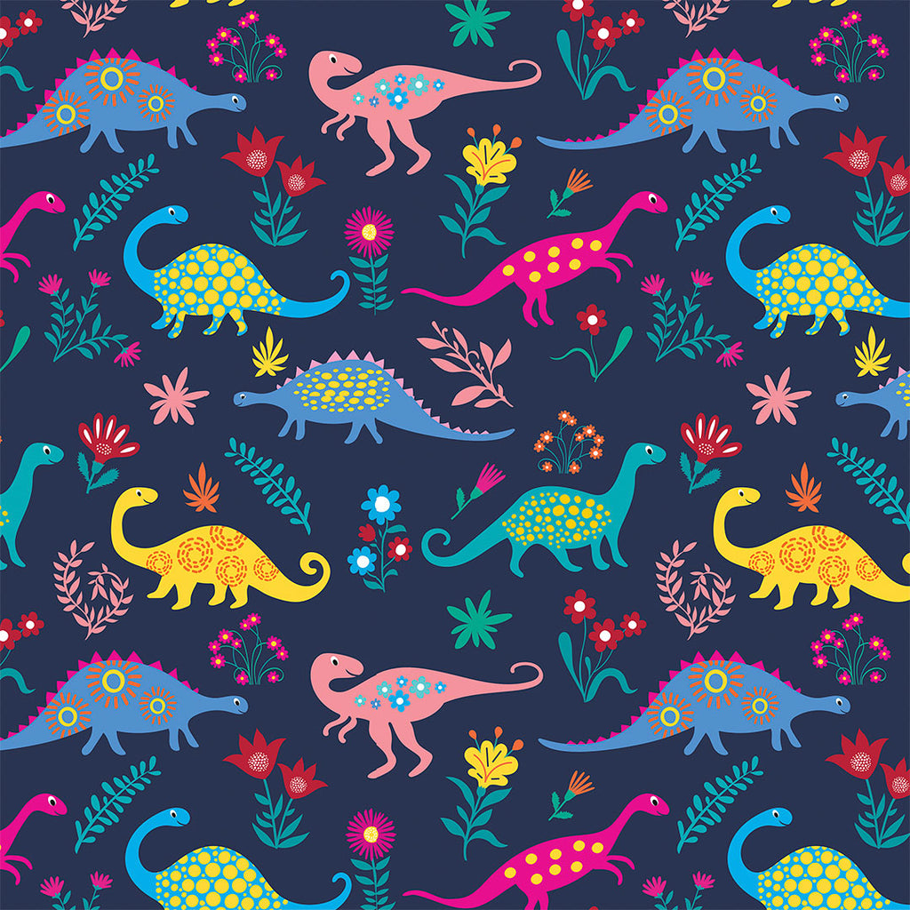 👉 PRINT ON DEMAND 👈 Floral Dinosaurs Various Fabric Bases
