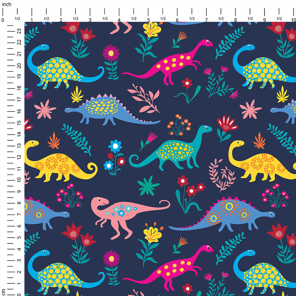 👉 PRINT ON DEMAND 👈 Floral Dinosaurs Various Fabric Bases