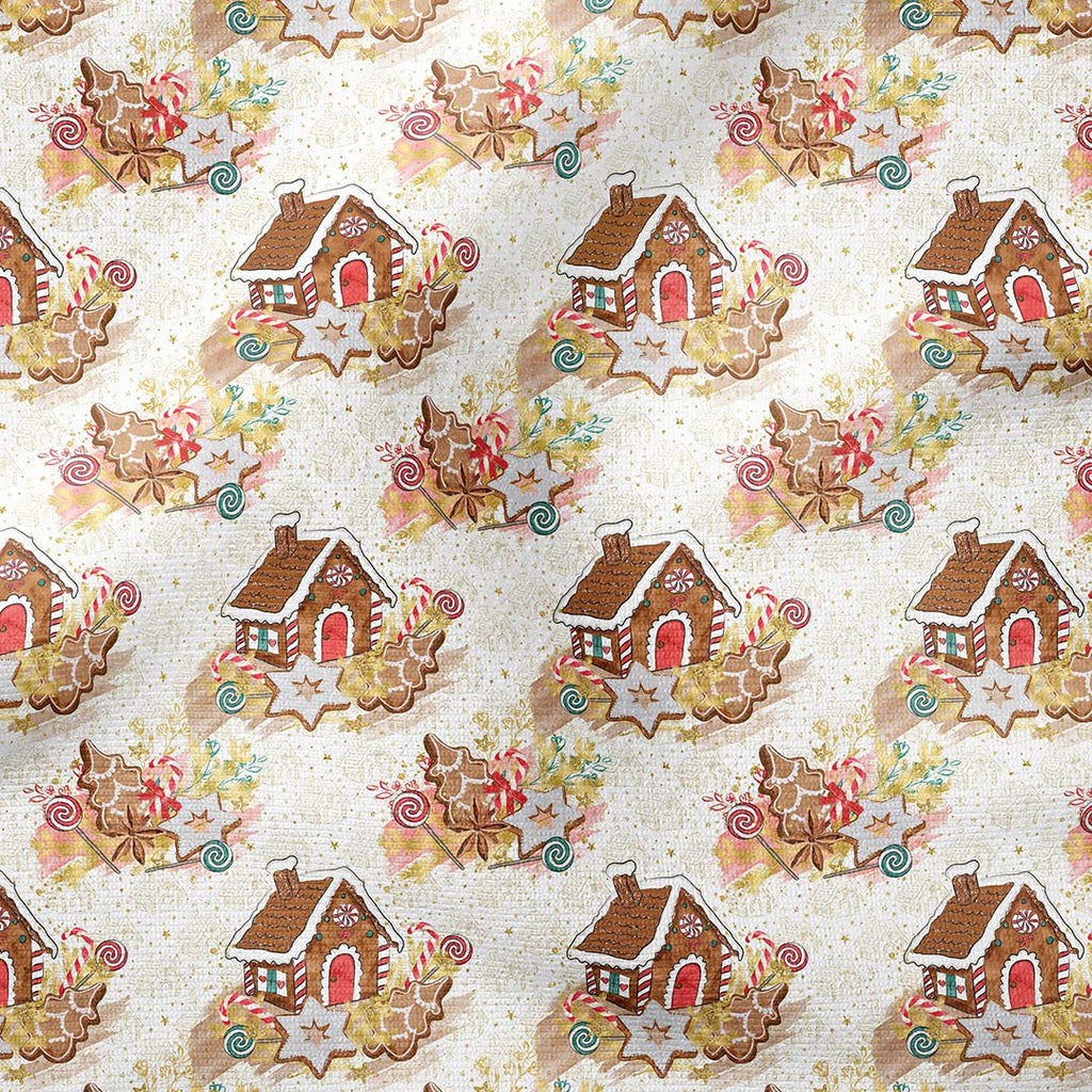 Gingerbread House White Jersey, priced by half metre