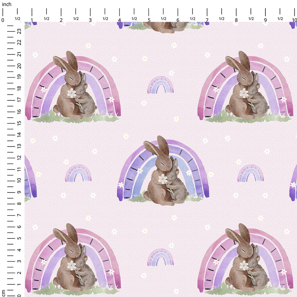 👉 PRINT ON DEMAND 👈 Rainbow Bunny Pink Various Fabric Bases