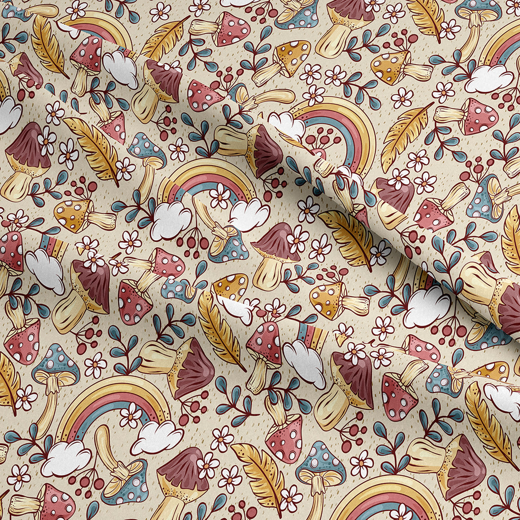 👉 PRINT ON DEMAND 👈 Rainbow Mushroom Beige Various Fabric Bases