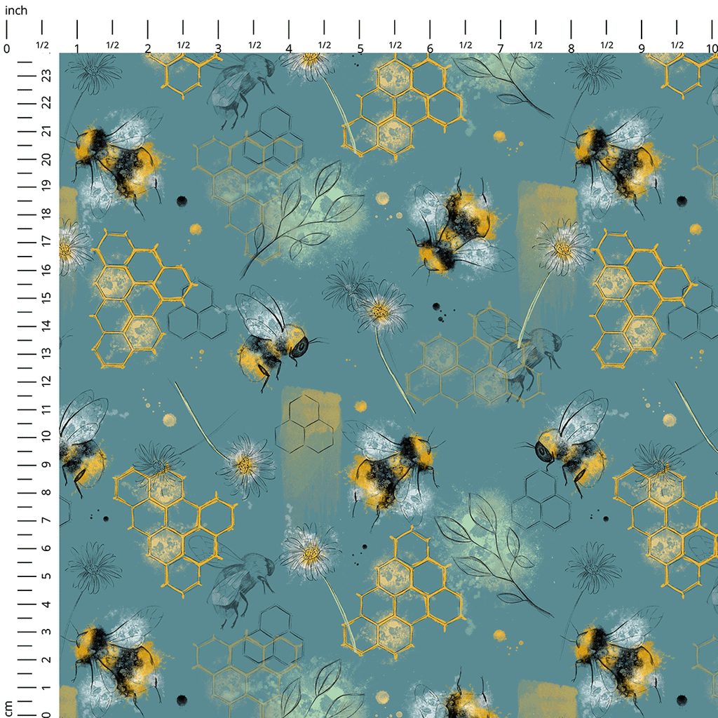 👉 PRINT ON DEMAND 👈 Teal Bees Various Fabric Bases