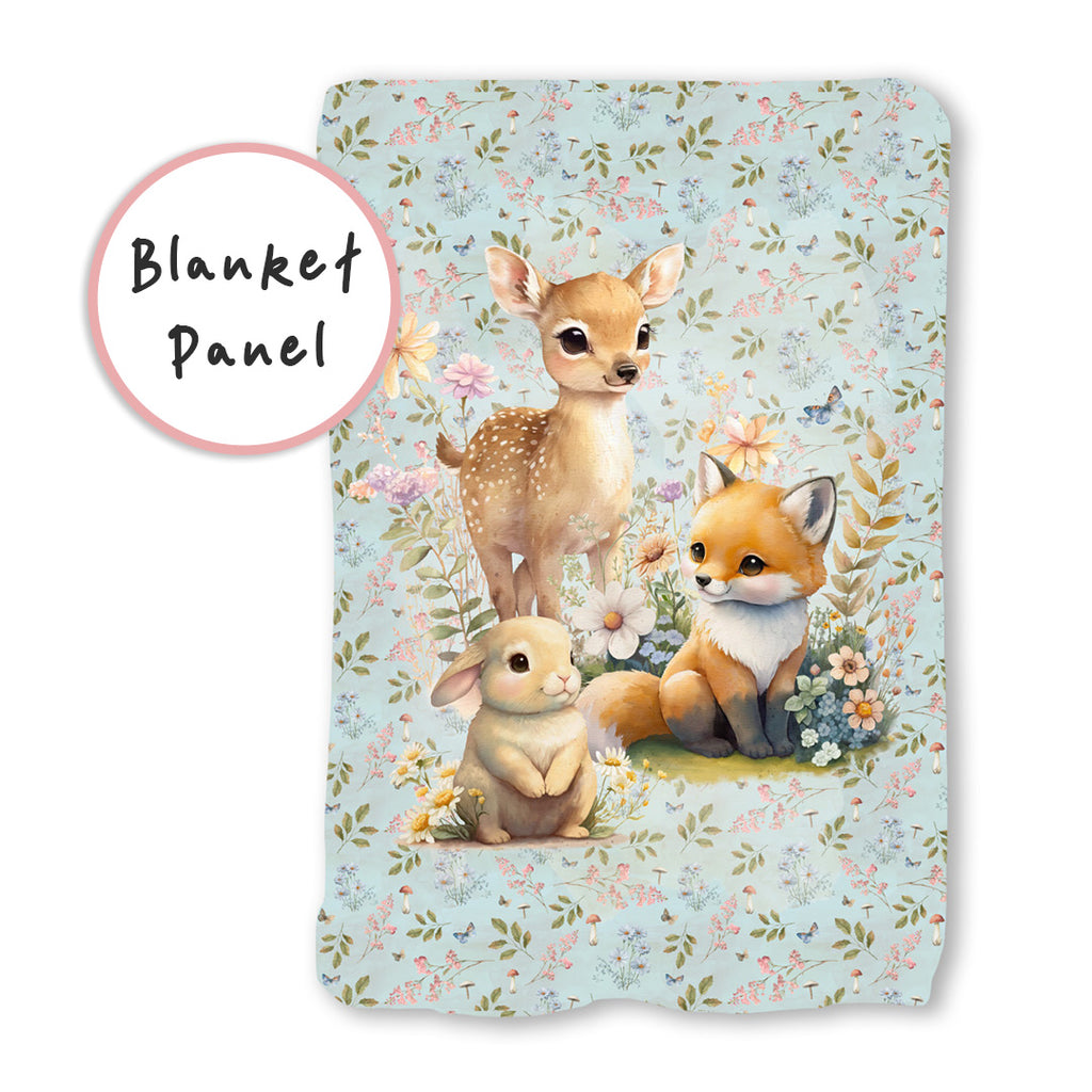 👉 PRINT ON DEMAND 👈 Woodland Animals Blue Blanket Panel Various Fabric Bases BCP
