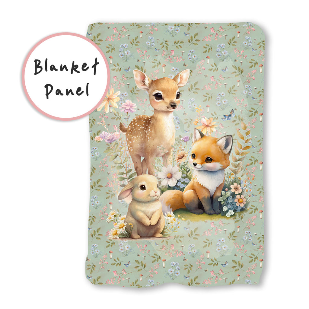 👉 PRINT ON DEMAND 👈 Woodland Animals Sage Blanket Panel Various Fabric Bases BCP